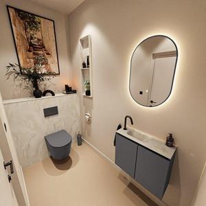 Mondiaz TURE-DLUX 60cm toiletmeubel Dark Grey. EDEN wastafel Ostra positie links. Met 1 kraangat. TUREDX60DGRL1OST