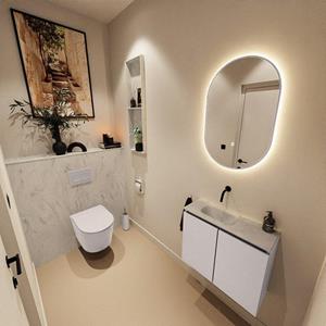 Mondiaz TURE-DLUX 60cm toiletmeubel Cale. EDEN wastafel Opalo positie links. Zonder kraangat. TUREDX60CALL0OPA