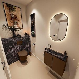 Mondiaz TURE-DLUX 60cm toiletmeubel Rust. EDEN wastafel Lava positie links. Met 1 kraangat. TUREDX60RUSL1LAV