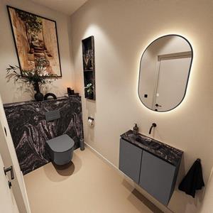 Mondiaz TURE-DLUX 60cm toiletmeubel Dark Grey. EDEN wastafel Lava positie midden. Zonder kraangat. TUREDX60DGRM0LAV