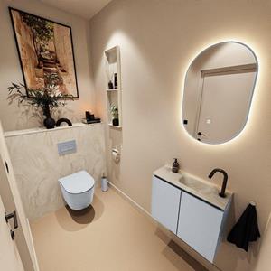 Mondiaz TURE-DLUX 60cm toiletmeubel Clay. EDEN wastafel Ostra positie rechts. Met 1 kraangat. TUREDX60CLAR1OST