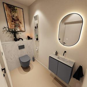 Mondiaz TURE-DLUX 60cm toiletmeubel Dark Grey. EDEN wastafel Opalo positie rechts. Zonder kraangat. TUREDX60DGRR0OPA