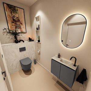 Mondiaz TURE-DLUX 60cm toiletmeubel Dark Grey. EDEN wastafel Ostra positie rechts. Met 1 kraangat. TUREDX60DGRR1OST
