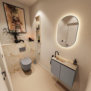 Mondiaz TURE-DLUX 60cm toiletmeubel Smoke. EDEN wastafel Frappe positie links. Met 1 kraangat. TUREDX60SMOL1FRA