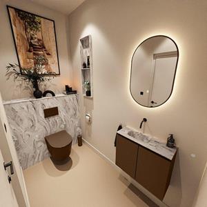 Mondiaz TURE-DLUX 60cm toiletmeubel Rust. EDEN wastafel Glace positie links. Zonder kraangat. TUREDX60RUSL0GLA