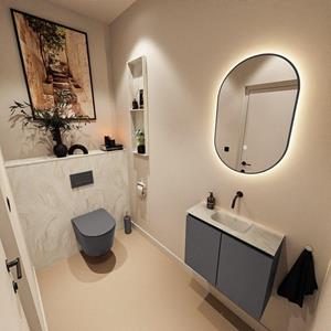 Mondiaz TURE-DLUX 60cm toiletmeubel Dark Grey. EDEN wastafel Ostra positie midden. Zonder kraangat. TUREDX60DGRM0OST