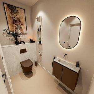 Mondiaz TURE-DLUX 60cm toiletmeubel Rust. EDEN wastafel Ostra positie links. Zonder kraangat. TUREDX60RUSL0OST