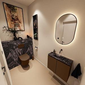 Mondiaz TURE-DLUX 60cm toiletmeubel Rust. EDEN wastafel Lava positie midden. Zonder kraangat. TUREDX60RUSM0LAV