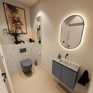 Mondiaz TURE-DLUX 60cm toiletmeubel Dark Grey. EDEN wastafel Opalo positie midden. Zonder kraangat. TUREDX60DGRM0OPA