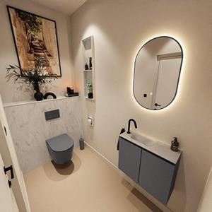 Mondiaz TURE-DLUX 60cm toiletmeubel Dark Grey. EDEN wastafel Opalo positie links. Met 1 kraangat. TUREDX60DGRL1OPA
