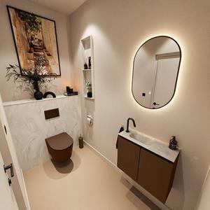 Mondiaz TURE-DLUX 60cm toiletmeubel Rust. EDEN wastafel Ostra positie links. Met 1 kraangat. TUREDX60RUSL1OST