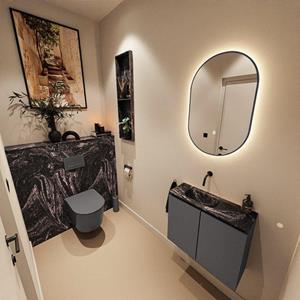 Mondiaz TURE-DLUX 60cm toiletmeubel Dark Grey. EDEN wastafel Lava positie links. Zonder kraangat. TUREDX60DGRL0LAV