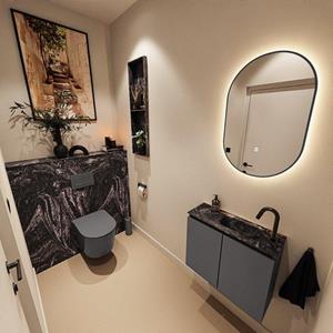 Mondiaz TURE-DLUX 60cm toiletmeubel Dark Grey. EDEN wastafel Lava positie rechts. Met 1 kraangat. TUREDX60DGRR1LAV