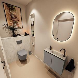 Mondiaz TURE-DLUX 60cm toiletmeubel Smoke. EDEN wastafel Ostra positie rechts. Met 1 kraangat. TUREDX60SMOR1OST