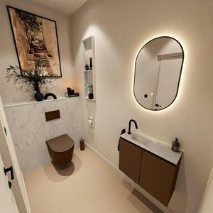 Mondiaz TURE-DLUX 60cm toiletmeubel Rust. EDEN wastafel Opalo positie links. Met 1 kraangat. TUREDX60RUSL1OPA
