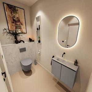 Mondiaz TURE-DLUX 60cm toiletmeubel Smoke. EDEN wastafel Opalo positie links. Zonder kraangat. TUREDX60SMOL0OPA