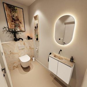 Mondiaz TURE-DLUX 60cm toiletmeubel Talc. EDEN wastafel Frappe positie links. Zonder kraangat. TUREDX60TALL0FRA