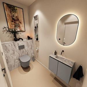 Mondiaz TURE-DLUX 60cm toiletmeubel Smoke. EDEN wastafel Glace positie midden. Zonder kraangat. TUREDX60SMOM0GLA