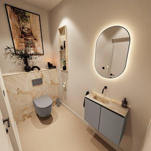 Mondiaz TURE-DLUX 60cm toiletmeubel Smoke. EDEN wastafel Frappe positie links. Zonder kraangat. TUREDX60SMOL0FRA
