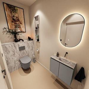 Mondiaz TURE-DLUX 60cm toiletmeubel Smoke. EDEN wastafel Glace positie rechts. Zonder kraangat. TUREDX60SMOR0GLA