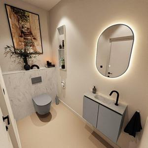 Mondiaz TURE-DLUX 60cm toiletmeubel Smoke. EDEN wastafel Opalo positie midden. Met 1 kraangat. TUREDX60SMOM1OPA