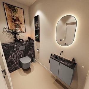 Mondiaz TURE-DLUX 60cm toiletmeubel Smoke. EDEN wastafel Lava positie links. Zonder kraangat. TUREDX60SMOL0LAV