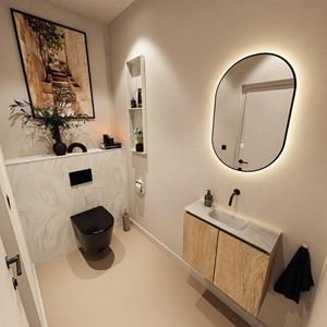 Mondiaz TURE-DLUX 60cm toiletmeubel Washed Oak. EDEN wastafel Ostra positie midden. Zonder kraangat. TUREDX60WASM0OST