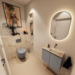 Mondiaz TURE-DLUX 60cm toiletmeubel Smoke. EDEN wastafel Frappe positie rechts. Zonder kraangat. TUREDX60SMOR0FRA