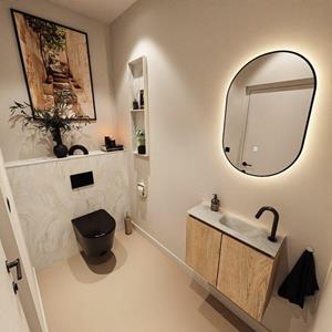 Mondiaz TURE-DLUX 60cm toiletmeubel Washed Oak. EDEN wastafel Ostra positie rechts. Met 1 kraangat. TUREDX60WASR1OST