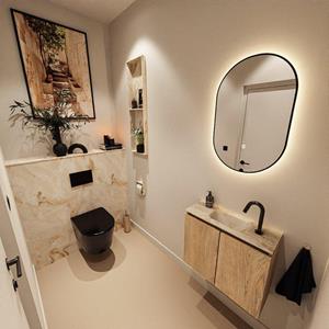 Mondiaz TURE-DLUX 60cm toiletmeubel Washed Oak. EDEN wastafel Frappe positie midden. Met 1 kraangat. TUREDX60WASM1FRA