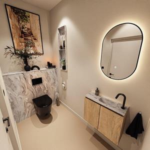 Mondiaz TURE-DLUX 60cm toiletmeubel Washed Oak. EDEN wastafel Glace positie rechts. Met 1 kraangat. TUREDX60WASR1GLA