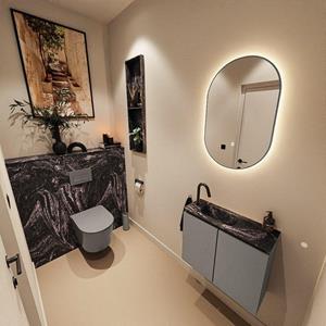 Mondiaz TURE-DLUX 60cm toiletmeubel Smoke. EDEN wastafel Lava positie links. Met 1 kraangat. TUREDX60SMOL1LAV