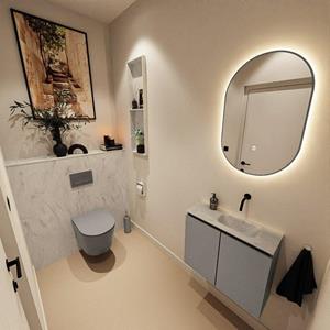 Mondiaz TURE-DLUX 60cm toiletmeubel Smoke. EDEN wastafel Opalo positie rechts. Zonder kraangat. TUREDX60SMOR0OPA
