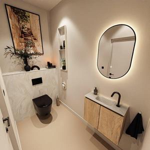 Mondiaz TURE-DLUX 60cm toiletmeubel Washed Oak. EDEN wastafel Ostra positie midden. Met 1 kraangat. TUREDX60WASM1OST
