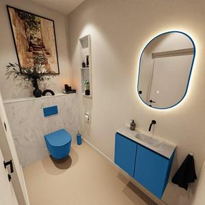 Mondiaz TURE-DLUX 60cm toiletmeubel Jeans. EDEN wastafel Opalo positie rechts. Zonder kraangat. TUREDX60JEAR0OPA