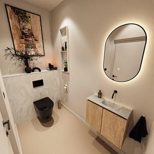 Mondiaz TURE-DLUX 60cm toiletmeubel Washed Oak. EDEN wastafel Ostra positie rechts. Zonder kraangat. TUREDX60WASR0OST