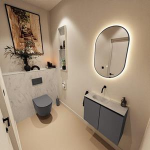Mondiaz TURE-DLUX 60cm toiletmeubel Dark Grey. EDEN wastafel Opalo positie links. Zonder kraangat. TUREDX60DGRL0OPA