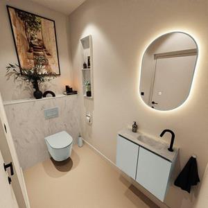 Mondiaz TURE-DLUX 60cm toiletmeubel Greey. EDEN wastafel Opalo positie rechts. Met 1 kraangat. TUREDX60GRER1OPA
