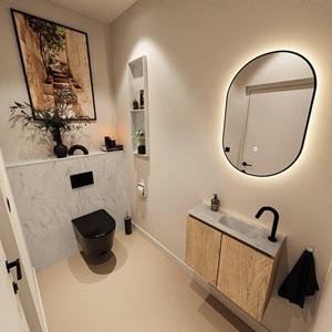 Mondiaz TURE-DLUX 60cm toiletmeubel Washed Oak. EDEN wastafel Opalo positie rechts. Met 1 kraangat. TUREDX60WASR1OPA