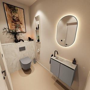 Mondiaz TURE-DLUX 60cm toiletmeubel Smoke. EDEN wastafel Ostra positie links. Met 1 kraangat. TUREDX60SMOL1OST