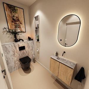 Mondiaz TURE-DLUX 60cm toiletmeubel Washed Oak. EDEN wastafel Glace positie midden. Zonder kraangat. TUREDX60WASM0GLA
