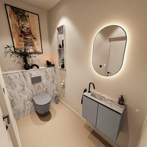 Mondiaz TURE-DLUX 60cm toiletmeubel Smoke. EDEN wastafel Glace positie links. Met 1 kraangat. TUREDX60SMOL1GLA