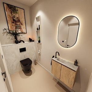 Mondiaz TURE-DLUX 60cm toiletmeubel Washed Oak. EDEN wastafel Ostra positie links. Met 1 kraangat. TUREDX60WASL1OST