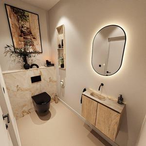 Mondiaz TURE-DLUX 60cm toiletmeubel Washed Oak. EDEN wastafel Frappe positie links. Zonder kraangat. TUREDX60WASL0FRA