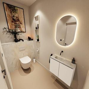 Mondiaz TURE-DLUX 60cm toiletmeubel Talc. EDEN wastafel Ostra positie links. Zonder kraangat. TUREDX60TALL0OST