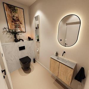 Mondiaz TURE-DLUX 60cm toiletmeubel Washed Oak. EDEN wastafel Opalo positie midden. Zonder kraangat. TUREDX60WASM0OPA