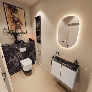 Mondiaz TURE-DLUX 60cm toiletmeubel Linen. EDEN wastafel Lava positie links. Met 1 kraangat. TUREDX60LINL1LAV