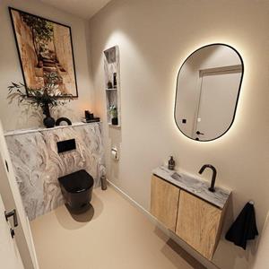 Mondiaz TURE-DLUX 60cm toiletmeubel Washed Oak. EDEN wastafel Glace positie midden. Met 1 kraangat. TUREDX60WASM1GLA
