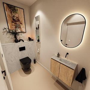 Mondiaz TURE-DLUX 60cm toiletmeubel Washed Oak. EDEN wastafel Opalo positie rechts. Zonder kraangat. TUREDX60WASR0OPA