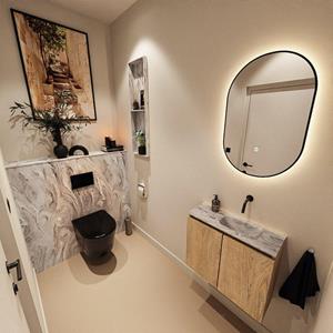 Mondiaz TURE-DLUX 60cm toiletmeubel Washed Oak. EDEN wastafel Glace positie rechts. Zonder kraangat. TUREDX60WASR0GLA